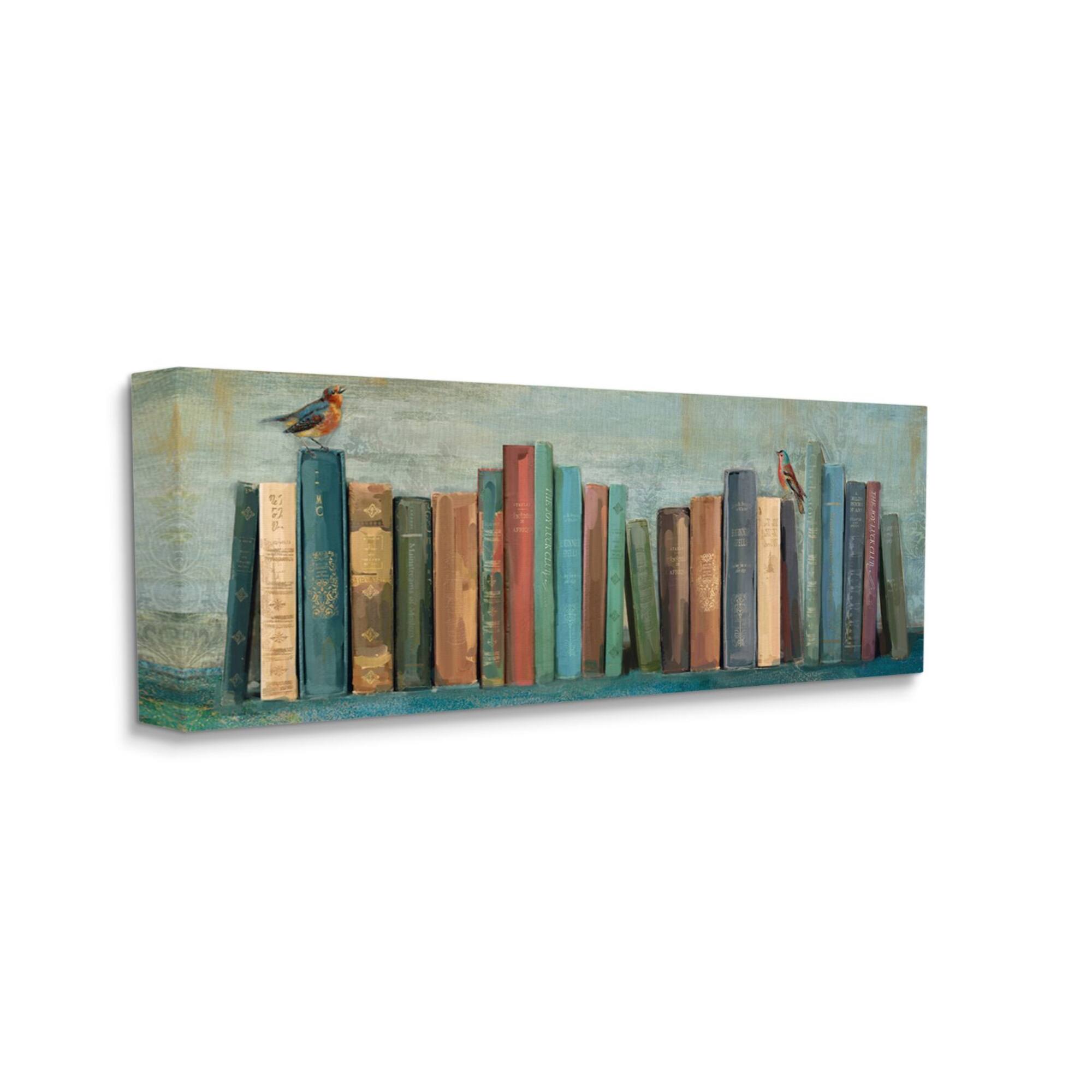 Stupell Industries Books And Birds Green Blue Textured Painting Canvas Wall Art